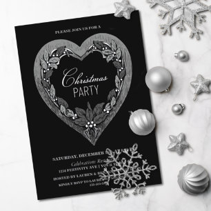 Invitación Fiesta de Navidades de corazón de plata rústica