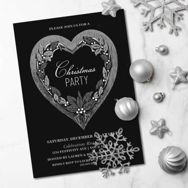 Invitación Fiesta de Navidades de corazón de plata rústica (Subido por el creador)