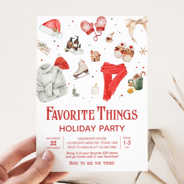 Invitación Fiesta de Navidades de cosas favoritas de vacacion (Favorite Things Holiday Christmas Party Invitation)