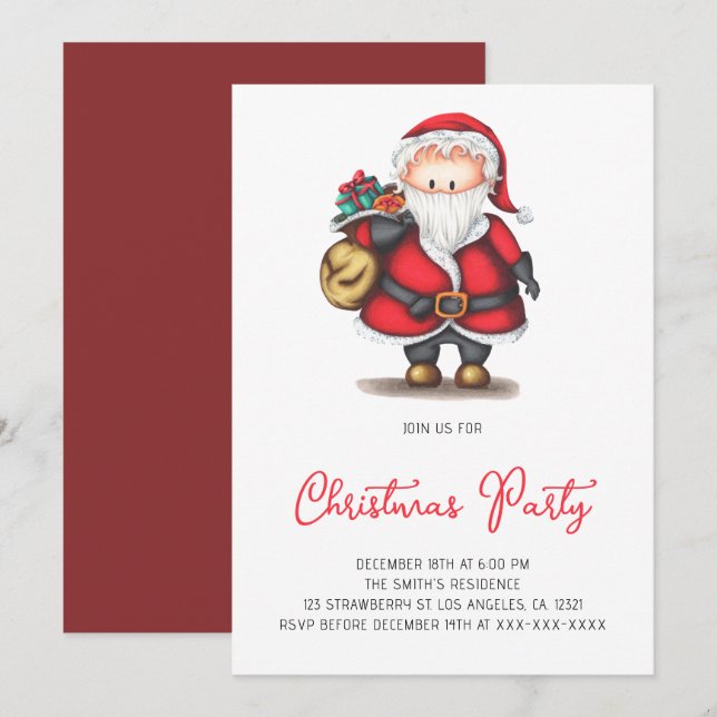 Invitación Fiesta de Navidades de Cute Santa Claus (Anverso / Reverso)