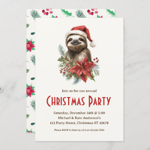 Invitación Fiesta de Navidades de Cute Sloth Santa Hat Poinse