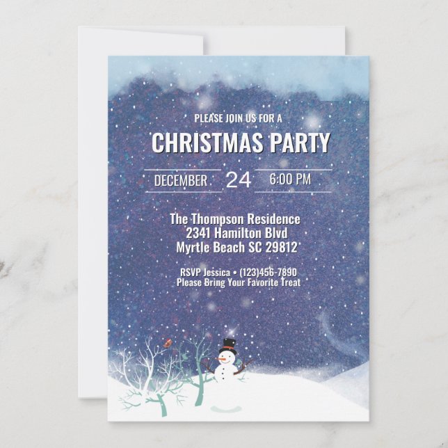 Invitación Fiesta de Navidades de Cute Snowman Snow Stars (Anverso)