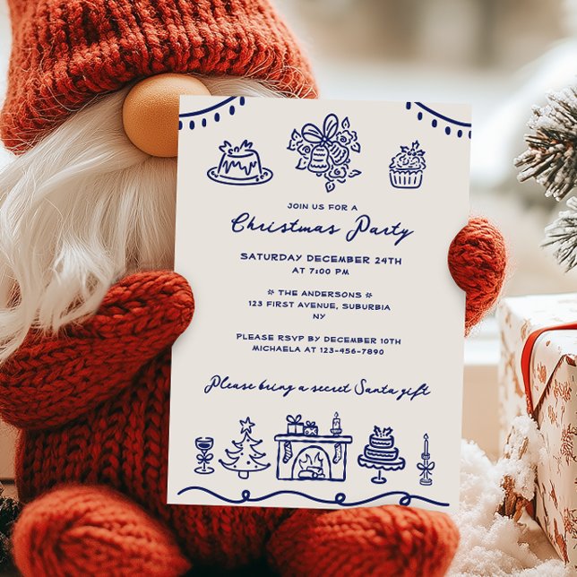 Invitación Fiesta de Navidades de Doodle de mano dibujada (Subido por el creador)