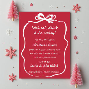 Invitación Fiesta de Navidades de Doodle Hand dibujó Red Whit