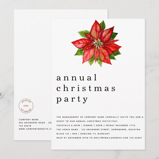 Invitación Fiesta de Navidades de empleados Poinsettia Busine (Anverso / Reverso)