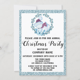 Invitación Fiesta de Navidades de empresa Purpurina azul de l