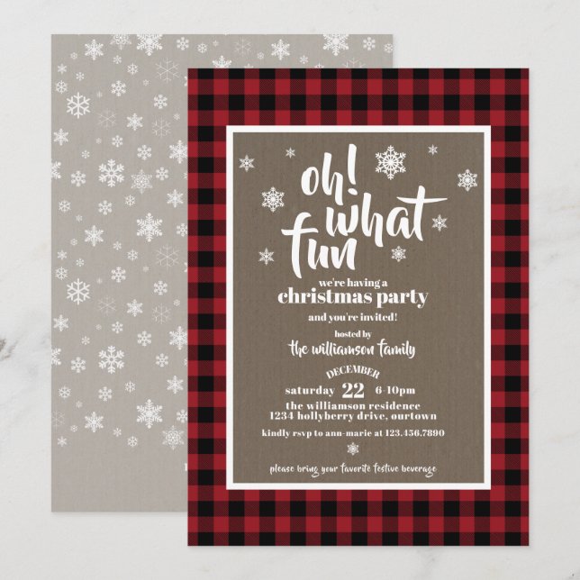 Invitación Fiesta de Navidades de escúfalo rojo ruso (Anverso / Reverso)