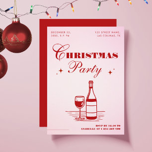 Invitación Fiesta de Navidades de estilo rosa y rojo dibujado