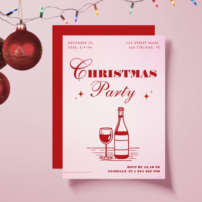 Invitación Fiesta de Navidades de estilo rosa y rojo dibujado (Subido por el creador)