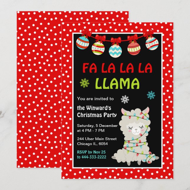 Invitación Fiesta de Navidades de feriado de Llama (Anverso / Reverso)