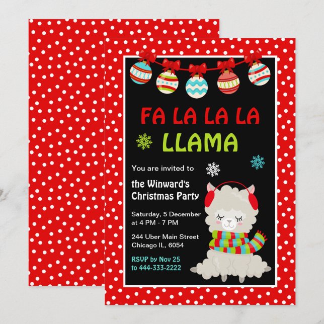 Invitación Fiesta de Navidades de feriado de Llama (Anverso / Reverso)