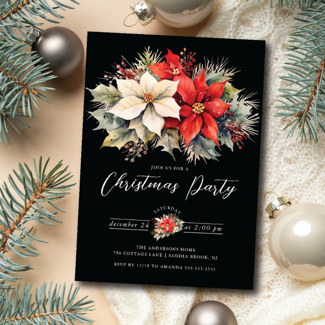 Invitación Fiesta de Navidades de Floral Poinsettia (Subido por el creador)