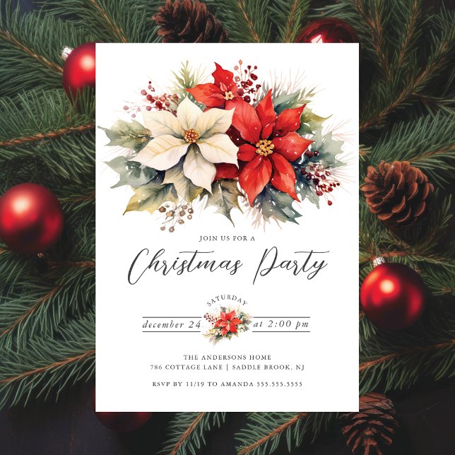 Invitación Fiesta de Navidades de Floral Poinsettia (Subido por el creador)