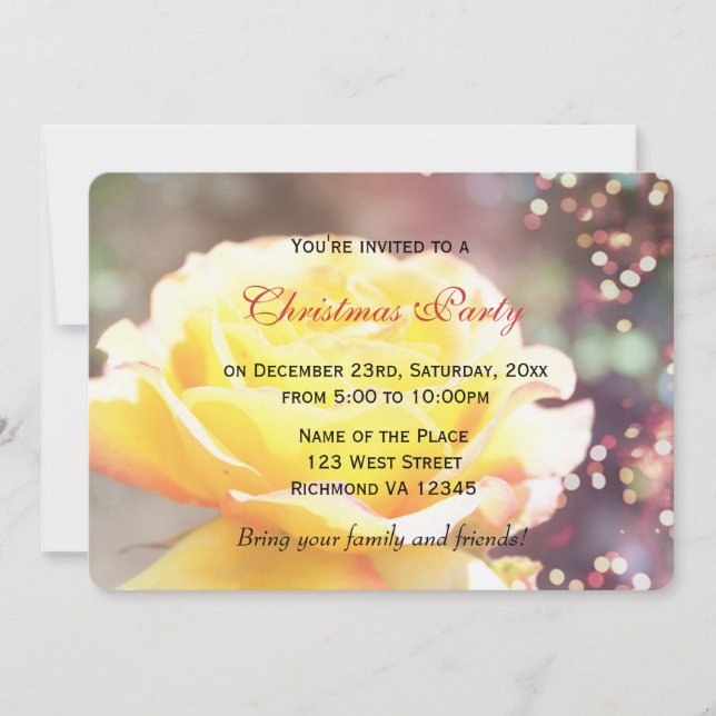 Invitación fiesta de Navidades de flores de rosa amarilla de  (Anverso)