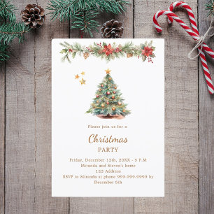 Invitación Fiesta de Navidades de flores rojas de la guirnald