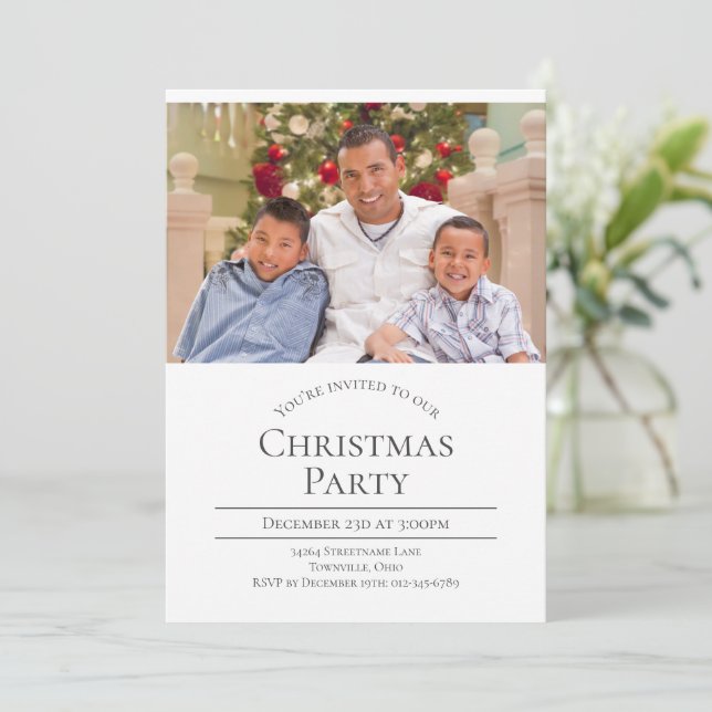 Invitación Fiesta de Navidades de fotografía modernos (Anverso de pie)