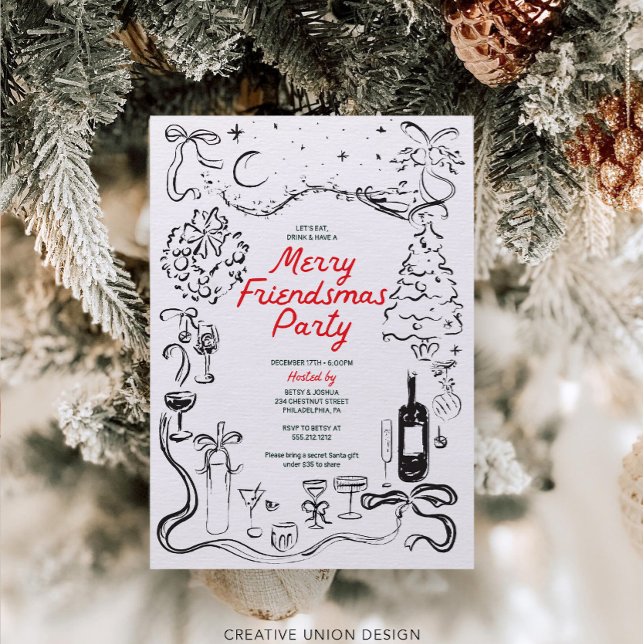 Invitación Fiesta de Navidades de Friendsmas dibujados a mano (Subido por el creador)