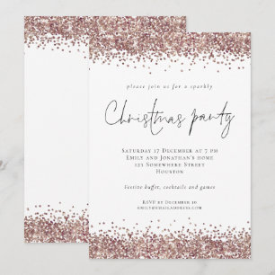 Invitación Fiesta de Navidades de Glam Rosa Gold Purpurina