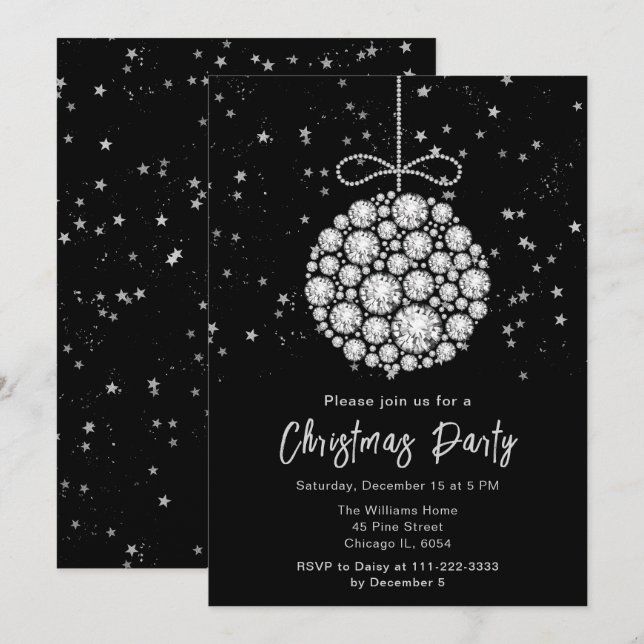 Invitación Fiesta de Navidades de Glam Silver Ornament (Anverso / Reverso)