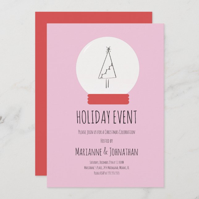 Invitación Fiesta de Navidades de Globe de nieve traza árbol (Anverso / Reverso)