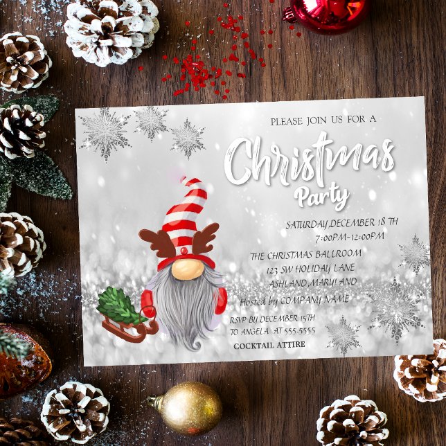 Invitación Fiesta de Navidades de Gnome Sleigh Pine Tree Boke (Subido por el creador)