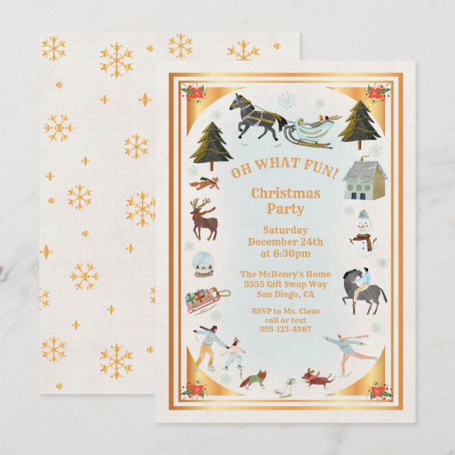 Invitación Fiesta de Navidades de Gold Winter Village (Anverso / Reverso)