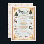 Invitación Fiesta de Navidades de Gold Winter Village<br><div class="desc">"Oh, qué divertido" Navidades invitan a fiestas. Cuenta con un pueblo de nieve de invierno con pista de patinaje sobre hielo, patinadores de hielo, caballos que jalan un trineo con muñecos de nieve, renos, globo de nieve, cordones, Poinsettias, árboles de navidad y animales del bosque todo en un marco de...</div>