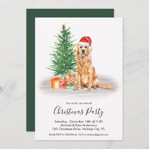 Invitación Fiesta de Navidades de Golden Retriever Cute Dog L
