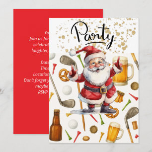 Invitación Fiesta de Navidades de golf con tema de Santa Clau