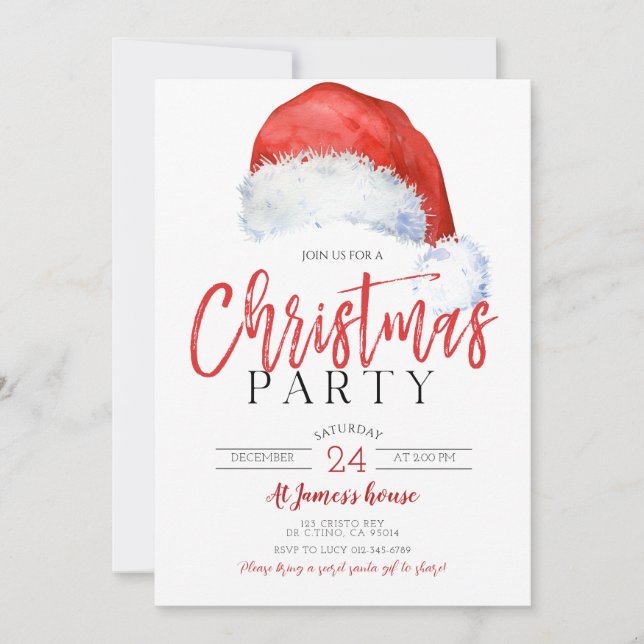 Invitación Fiesta de Navidades de Gorras Santas Festividades  (Anverso)