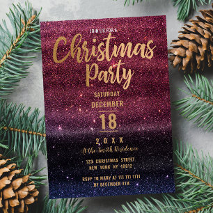 Invitación Fiesta de Navidades de gradiente negro de Borgoña