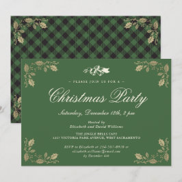 Invitación Fiesta de Navidades de Green Gold Plaid
