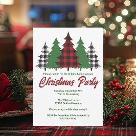 Invitación Fiesta de Navidades de Green Trees Rústico Red Pla