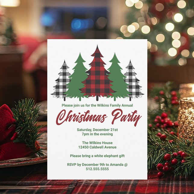 Invitación Fiesta de Navidades de Green Trees Rústico Red Pla (Subido por el creador)