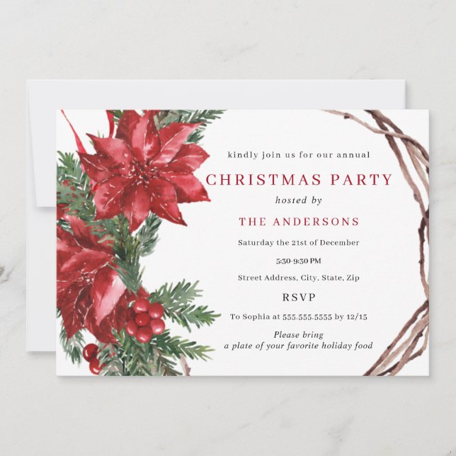 Invitación Fiesta de Navidades de guirnaldas tradicionales de (Anverso)