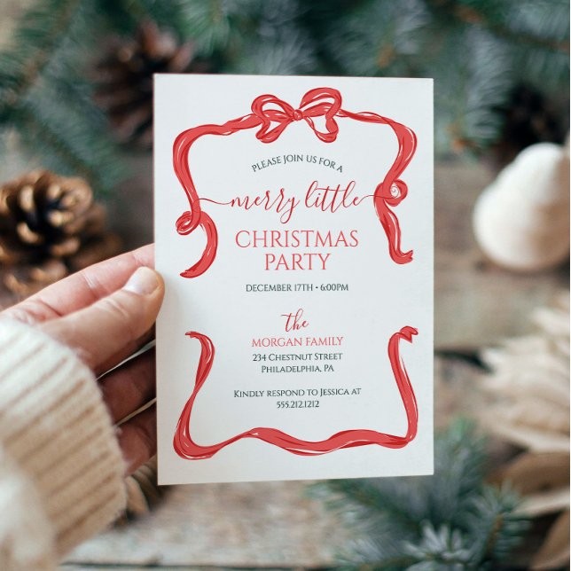 Invitación Fiesta de Navidades de Hand Drake Red Bow (merry little christmas party)
