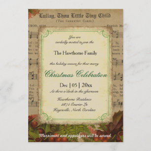 Invitación Fiesta de Navidades de hoja de música de invierno 