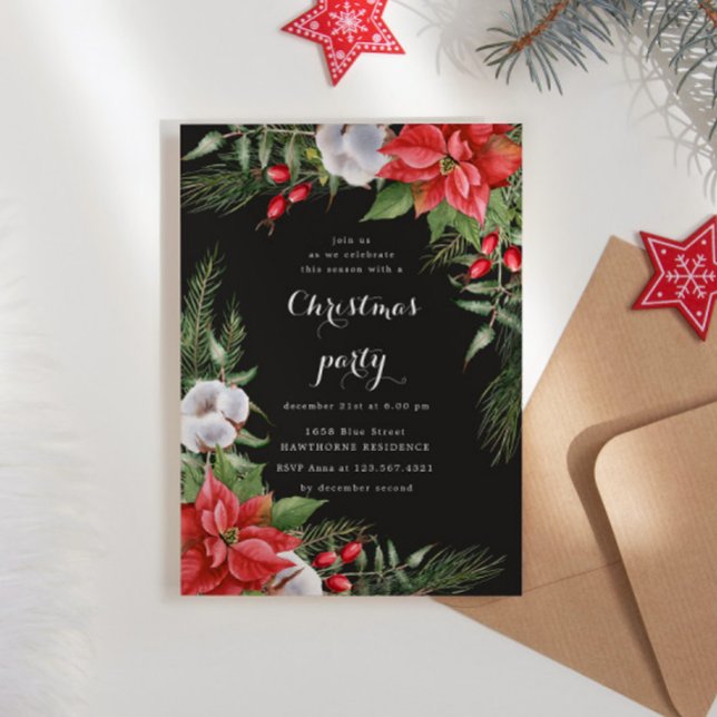 Invitación Fiesta de Navidades de Holiday Poinsettia Greenery (Subido por el creador)