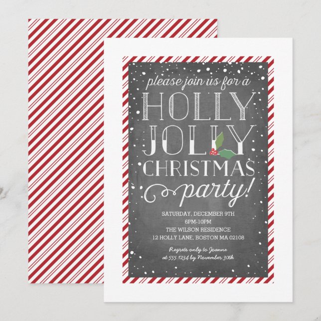 Invitación Fiesta de Navidades de Holly Jolly Candy Cane Holi (Anverso / Reverso)