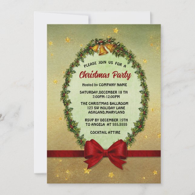 Invitación Fiesta de Navidades de Holly Leaves y Berries y ca (Anverso)