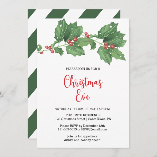 Invitación Fiesta de Navidades de Holly Wreath (Anverso / Reverso)