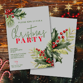 Invitación Fiesta de Navidades de Holly y Pine Gray Festimes