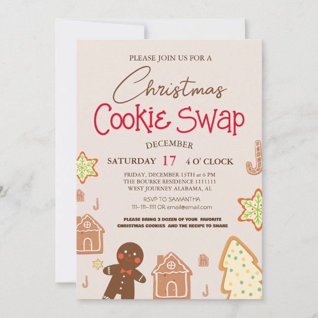 Invitación Fiesta de Navidades de intercambio de cookies de e (Anverso)