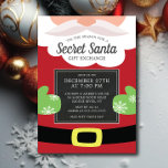 Invitación Fiesta de Navidades de intercambio de regalos secr<br><div class="desc">Super lindo Santa Claus Secret Santa Navidades Party Invitation presentando a santa sosteniendo un cartel de pizarra con tu información de fiesta. Fácil de personalizar con la información del fiesta de sus Navidades de vacaciones. ¡Invitación contemporánea para tu fiesta secreto de intercambio de regalos con tema de santa!</div>