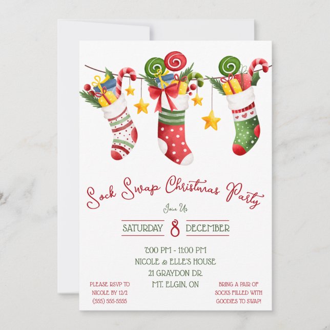 Invitación Fiesta de Navidades de intercambio de sock, fiesta (Anverso)