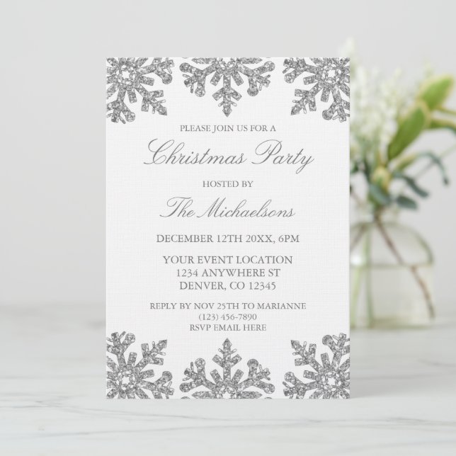 Invitación Fiesta de Navidades de invierno con copo de nieve (Anverso de pie)