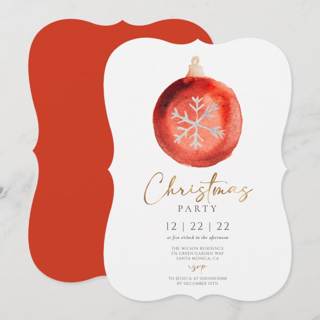 Invitación Fiesta de Navidades de invierno con ornamentos min (Anverso / Reverso)