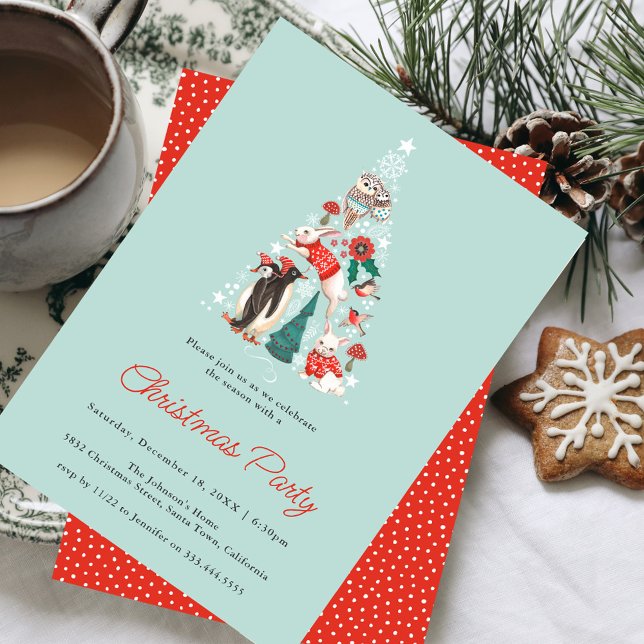 Invitación Fiesta de Navidades de invierno de animales de com (Cute Animals Winter Woodland Christmas Party Invitation)