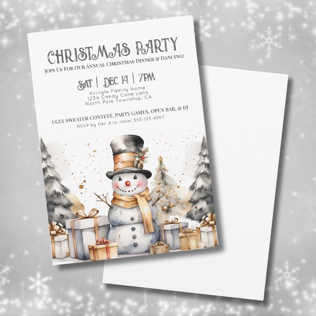 Invitación Fiesta de Navidades de invierno de Black White Fes (Snowman Winter Christmas Party Invitation)