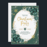 Invitación Fiesta de Navidades de invierno del Oro Verde Esme<br><div class="desc">Personaliza todos los detalles de estas encantadoras invitaciones del Partido de los Navidades para tu próxima celebración. Este diseño presenta un majestuoso fondo verde esmeralda,  elegantes flores acuarelas y brillantes copos de nieve dorados.</div>